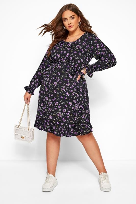 Buy black purple floral dress cheap online