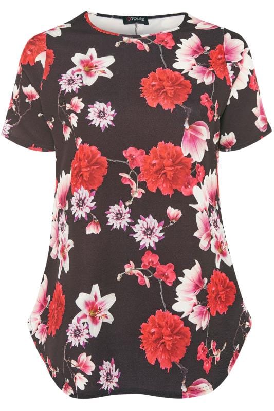 Black & Red Floral Top | Yours Clothing
