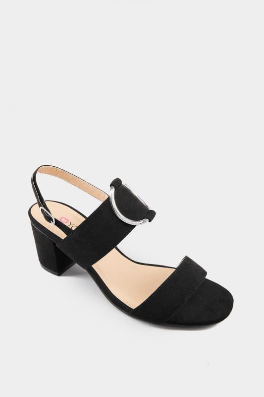 Wide Fit Black Ring Block Heeled Sandals In Extra Wide Fit | Yours Clothing