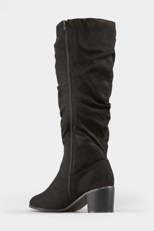 Black Ruched Knee High Boots In Extra Wide Fit | Yours Clothing
