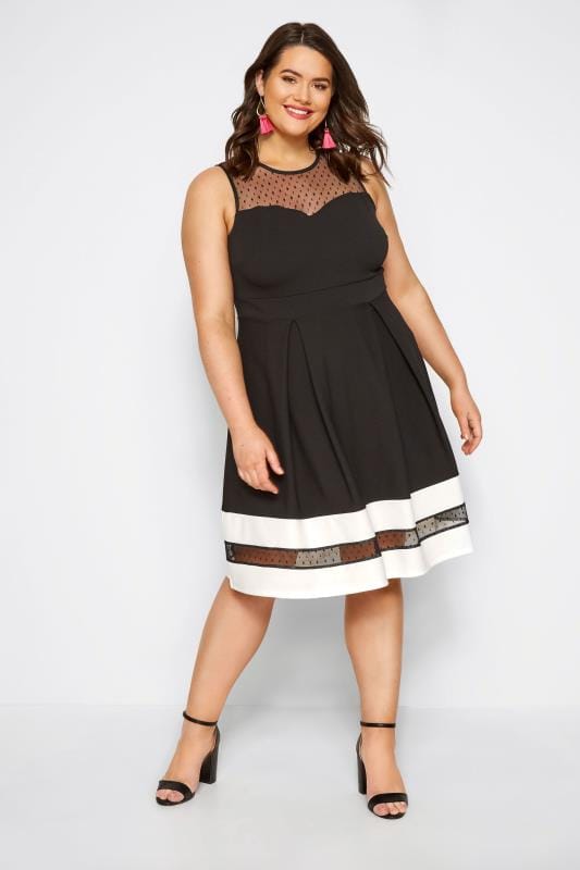 Black Scuba Skater Dress With Mesh Insert Yours Clothing 8354