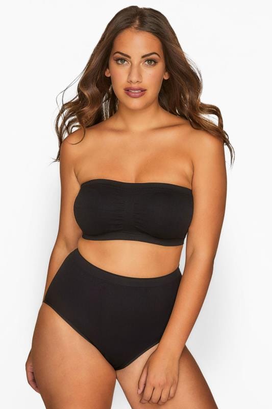 Plus Size Black Seamless Padded Non-Wired Bandeau Bra | Yours Clothing 1