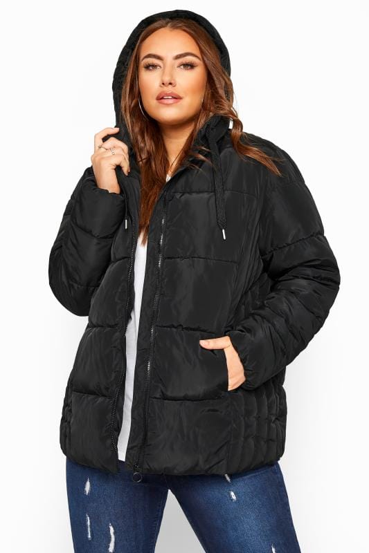 Black Short Puffer Coat | Yours Clothing