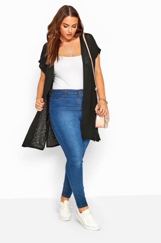 Plus Size Curve Black Short Sleeve Cardigan | Yours Clothing 2