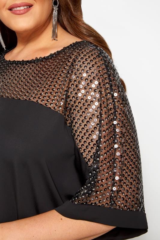 Black & Silver Sequin Sparkle Top | Yours Clothing