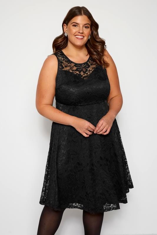 Black Sleeveless Lace Dress, Plus size 16 to 36 | Yours Clothing