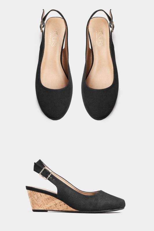 Black Slingback Wedges In Extra Wide Fit | Yours Clothing