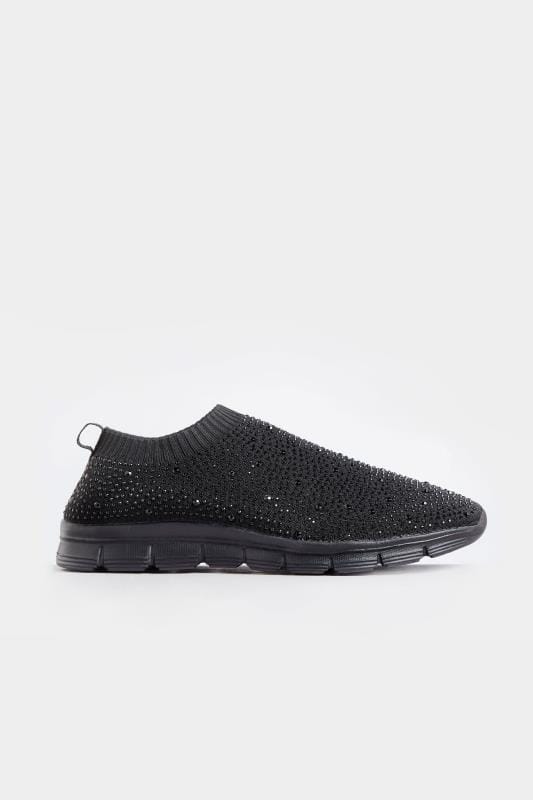 Black Sock Style Diamante Trainers In 