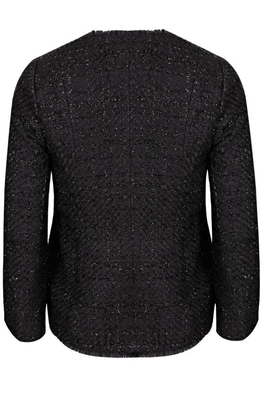 Black Sparkle Boucle Jacket With Fringe Trim, Plus Size 16 to 32 ...