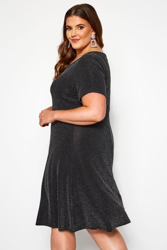 Black Sparkle Swing Dress | Yours Clothing