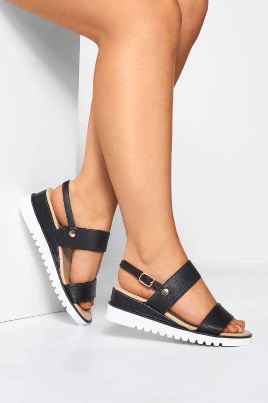 Black Sporty Wedge Sandals In Extra 