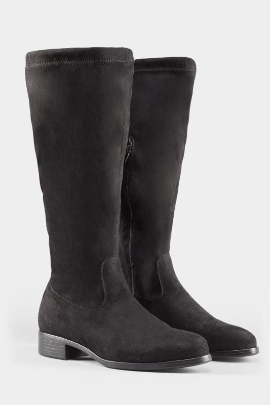 Black Stretch Knee High Boot In Extra Wide Fit | Yours Clothing