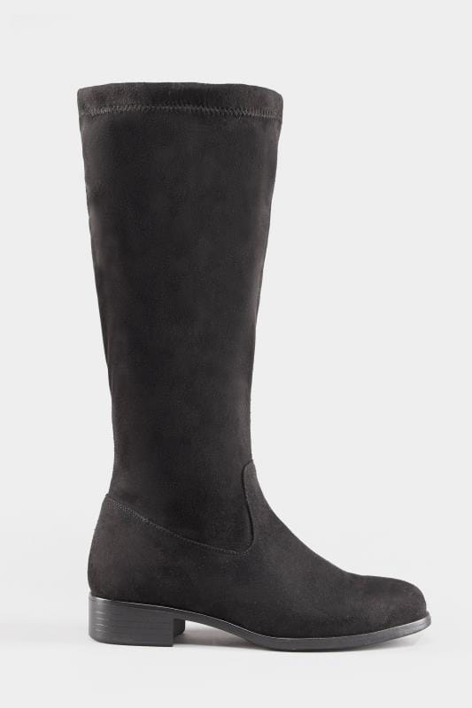Black Stretch Knee High Boot In Extra Wide Fit | Yours Clothing