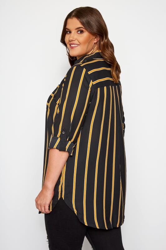 Black & Mustard Striped Oversized Boyfriend Shirt Yours Clothing