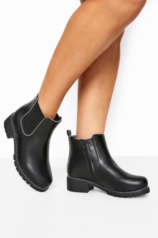 boot dier Darmen Black Studded Chelsea Boots In Extra Wide Fit | Yours Clothing