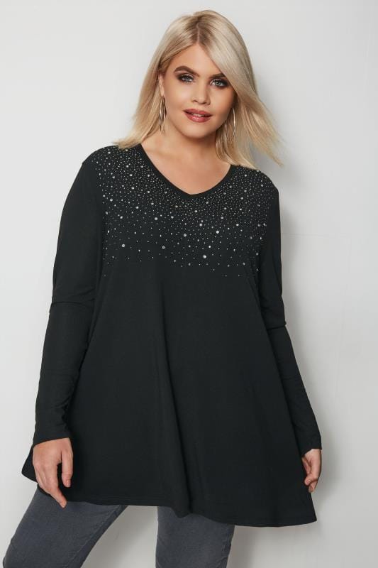 Black Studded Swing Top, plus size 16 to 36 | Yours Clothing
