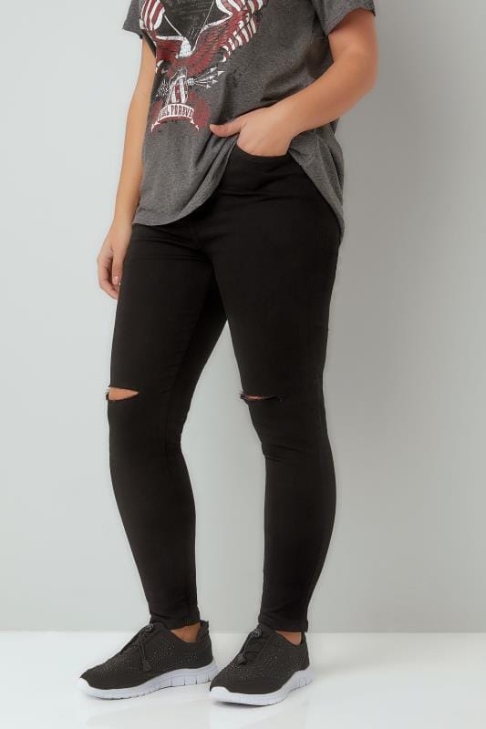 plus size black ripped knee jeans