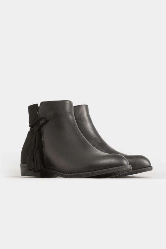 Black Tasselled Ankle Boots In Extra Wide Fit | Yours Clothing