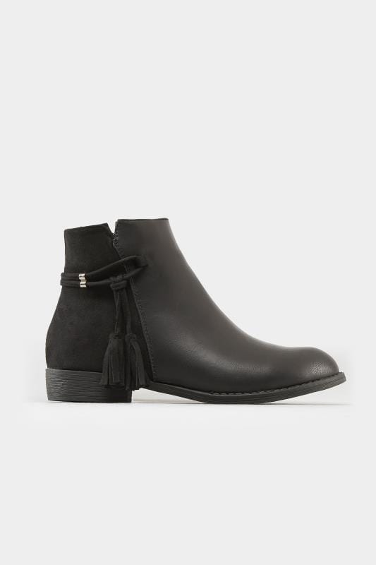 Black Tasselled Ankle Boots In Extra Wide Fit | Yours Clothing