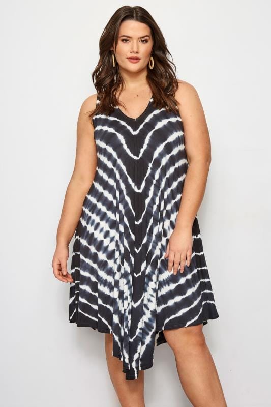 Black Tie Dye Swing Dress | Plus Sizes 16 to 36 | Yours Clothing