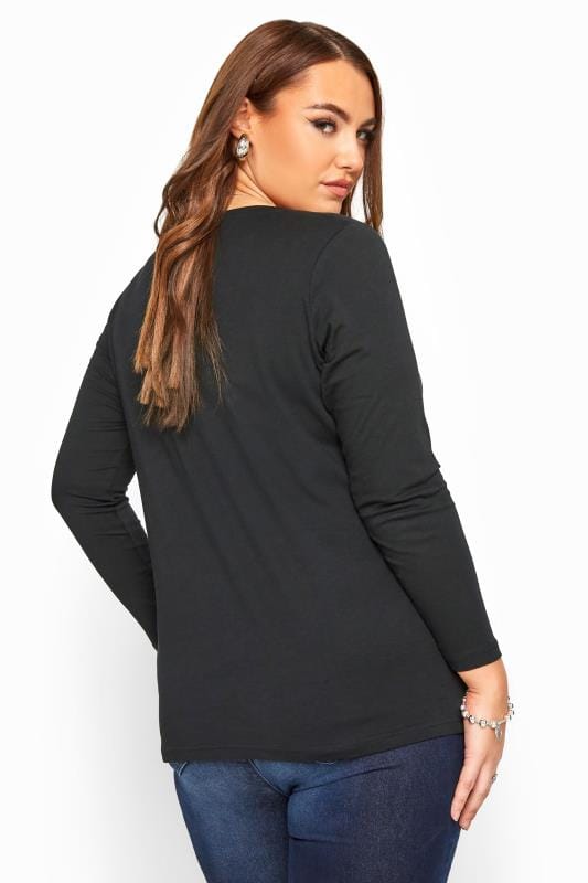 Black V-Neck Long Sleeve Top | Sizes 16-36 | Yours Clothing