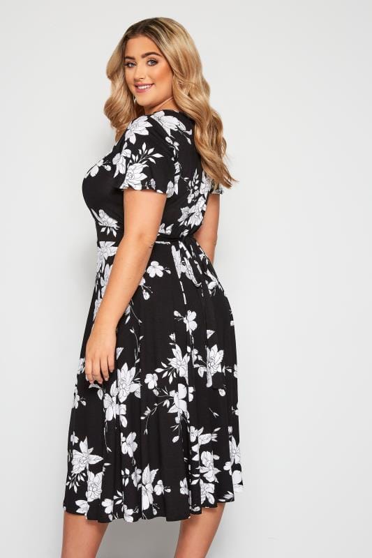 Black & White Floral Midi Dress | Yours Clothing