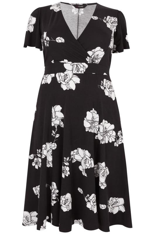 black floral midi wrap dress