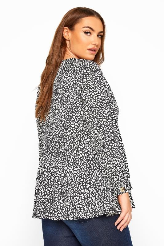 Black & White Leopard Print Peplum Blouse | Yours Clothing