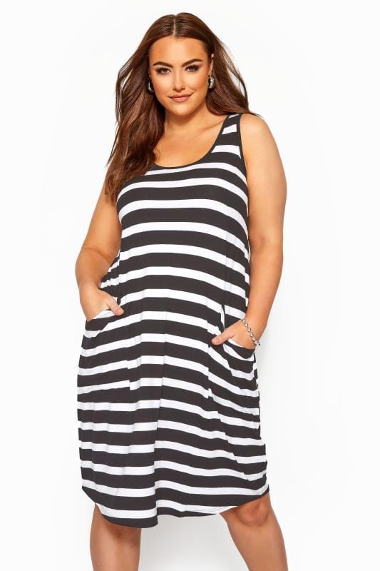 Black and white stripe  sleeveless dress