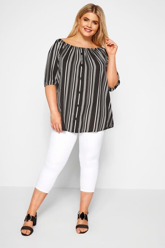 Black & White Striped Bardot Top | Sizes 16-36 | Yours Clothing