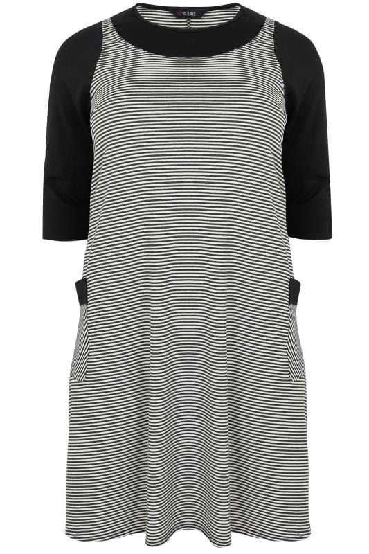 Black & White Striped Textured Mock Pinafore Dress With Two Pockets ...