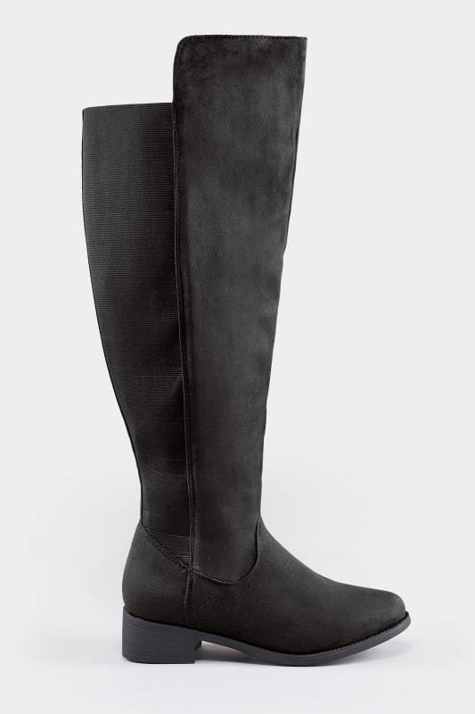 Black Stretch Vegan Suedette Over The Knee Boots In Extra Wide EEE Fit 3