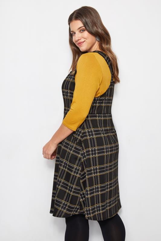 LIMITED COLLECTION Plus Size Black & Yellow Check Pinafore Dress| Plus ...