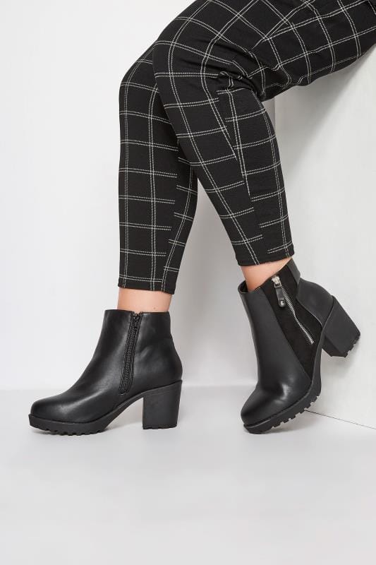 Black Zip Platform Ankle Boot In Extra Wide Fit | Yours Clothing