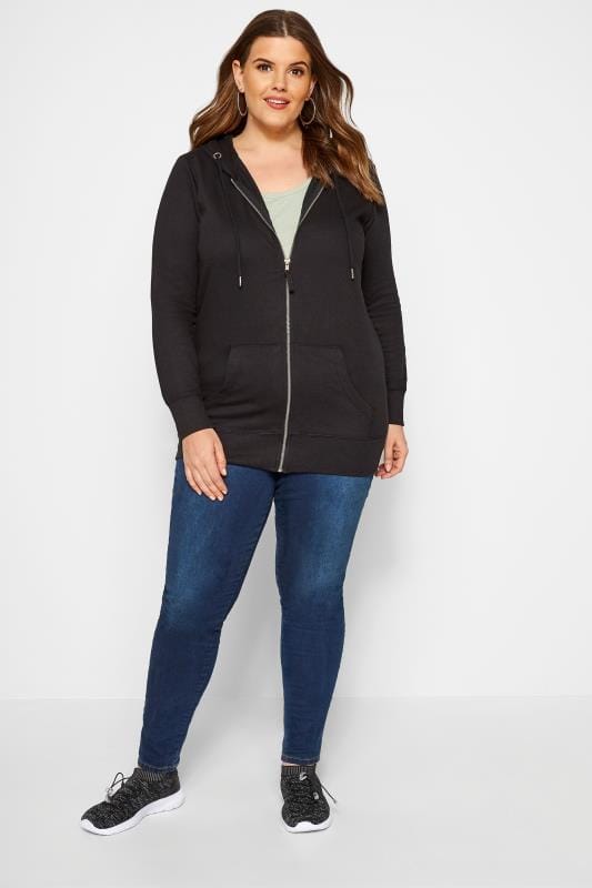 Black Zip Through Hoodie, Plus size 16 to 36 | Yours Clothing