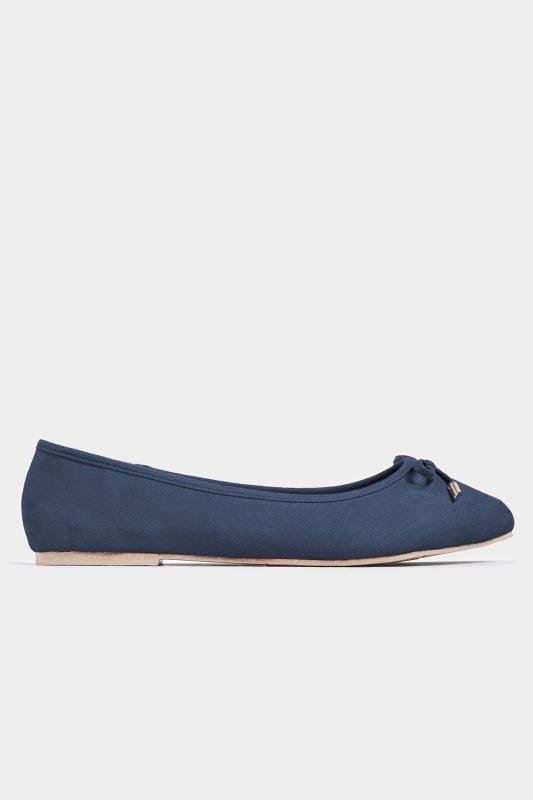 Navy Blue Ballerina Pumps In Wide E Fit & Extra Wide EEE Fit | Yours Clothing 3