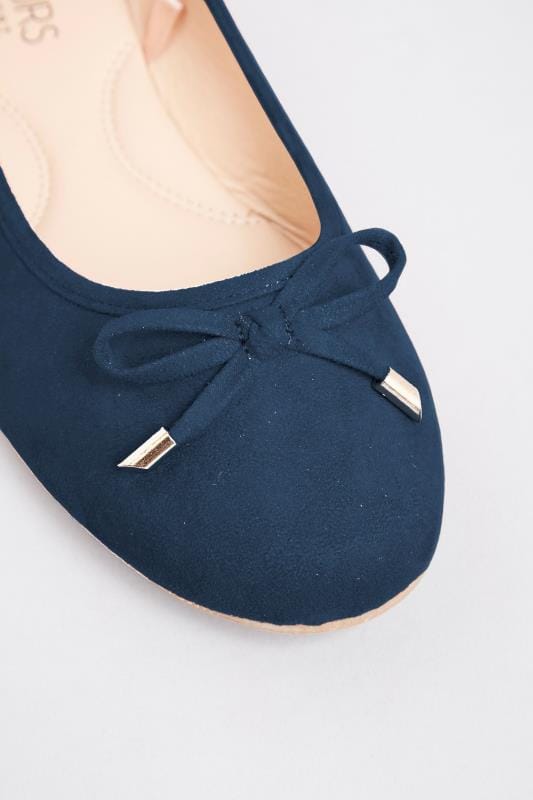 Navy Blue Ballerina Pumps In Wide E Fit & Extra Wide EEE Fit | Yours Clothing 5