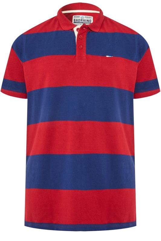Badrhino Red Blue Striped Polo Shirt, Red Blue Rugby Shirt
