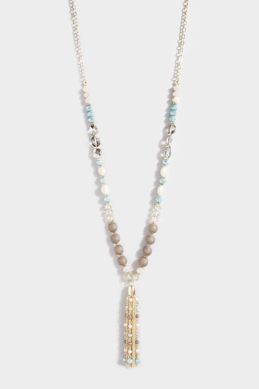 Plus Size Jewellery Blue Beaded Tassel Necklace