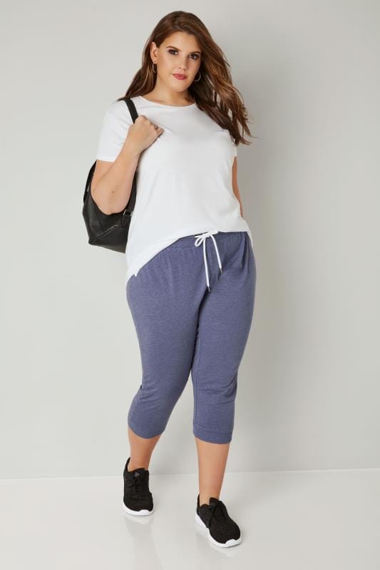 Blue Cropped Joggers With Elasticated Waistband, plus size 16 to 36 ...