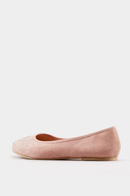 Pink Diamante Ballerina Pumps In Extra Wide Fit | Yours Clothing