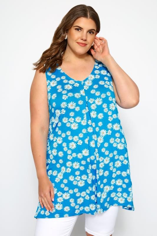 Blue Floral Daisy Swing Vest Top | Sizes 16 to 36 | Yours Clothing