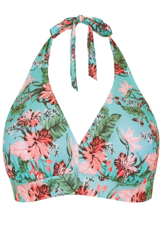 Blue Floral Print Bikini Top, Plus size 16 to 32 | Yours Clothing