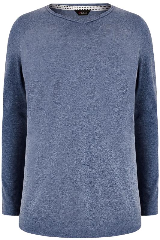 Blue Marl Long Sleeved V-Neck Jersey Top, Plus size 16 to 36 | Yours ...