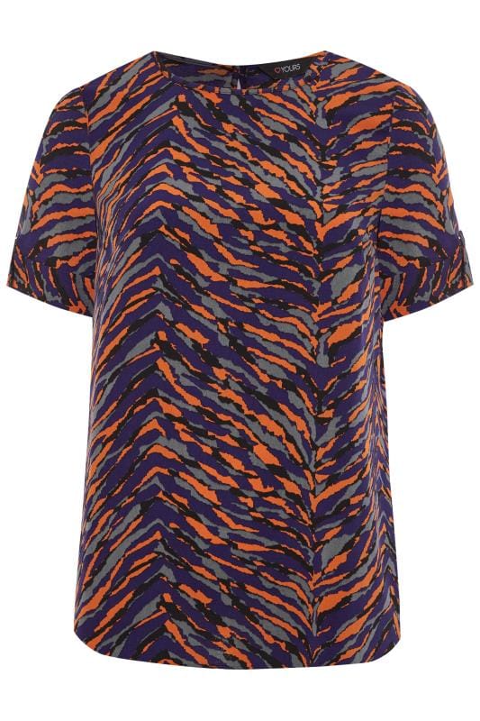 Blue & Orange Zebra Print Top | Yours Clothing