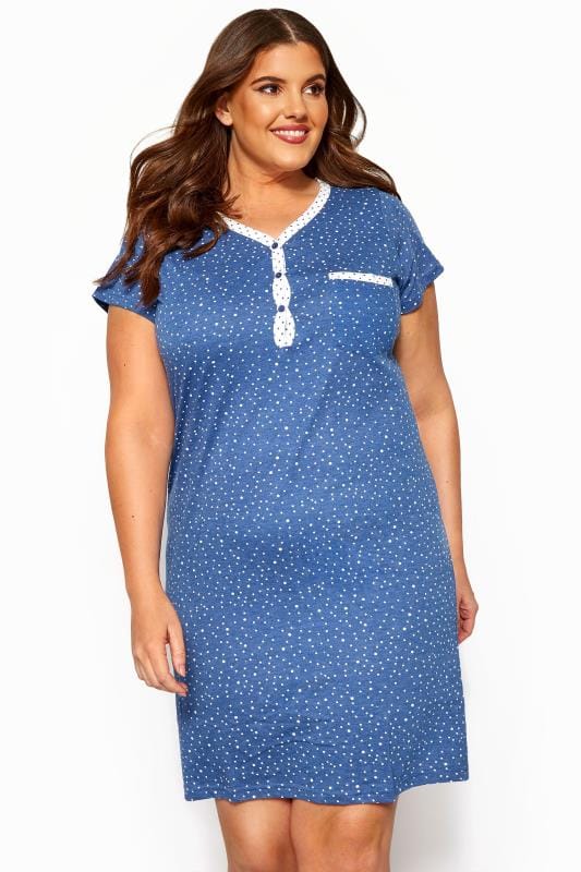 Blue Polka Dot Nightdress Yours Clothing