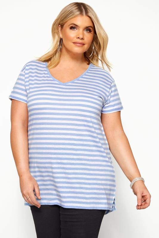 Blue Striped T-Shirt | Yours Clothing