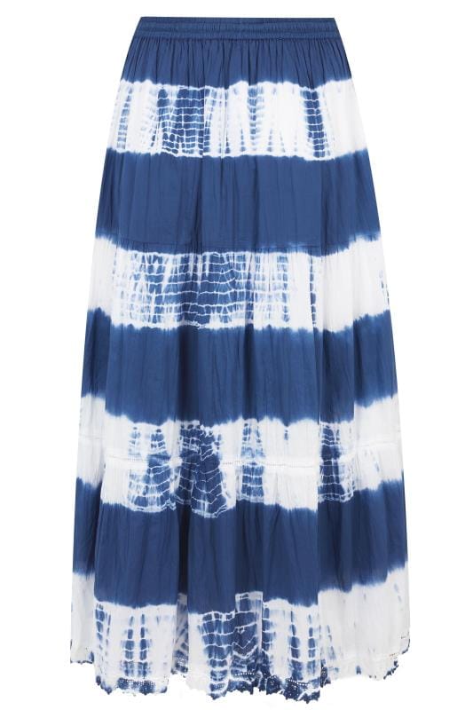 Blue Tie Dye Tiered Maxi Skirt | Sizes 16 to 36 | Yours Clothing
