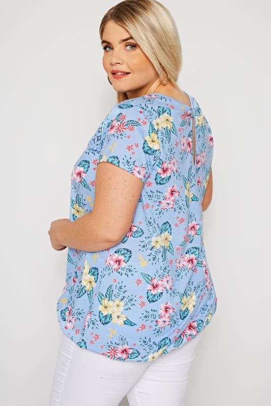 Blue Tropical Lace Bubble Hem Top | Plus Sizes 16 to 36 | Yours Clothing