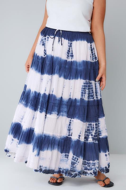 Blue And White Tie Dye Tiered Crinkle Maxi Skirt Plus Size 16 To 36 Yours Clothing 3982